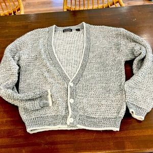 Vintage Gray and White Knitted Cardigan Sweater